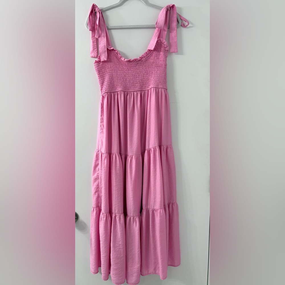 Blu Pepper Pink Tiered Midi Dress